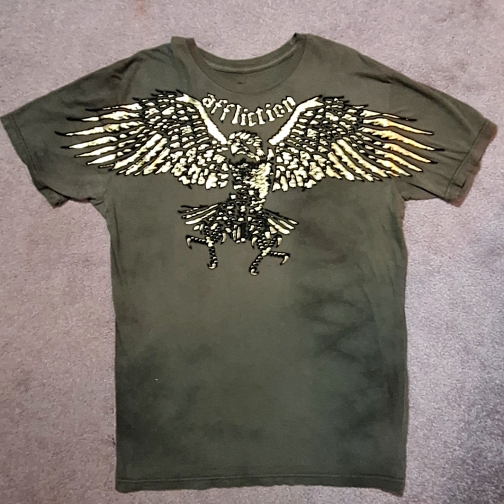 AFFLICTION Y2K XL Green Tie-Dye Gold Black Foil Velvet Graphic T